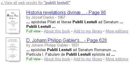 Google results for publii lentuli.